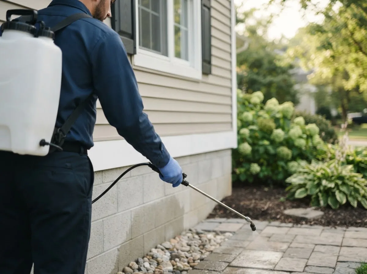 Pest control technician inspecting a home in Elco, PA